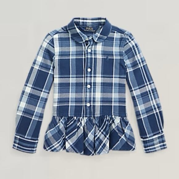 Ralph Lauren Plaid Peplum-Hem Cotton Shirt 6X - Picture 1 of 6